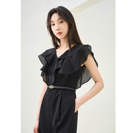 NEELLY纳俪商场同款夏季新款V领荷叶袖连体裤女垂感气质高腰款N26044Q04588 商品图1