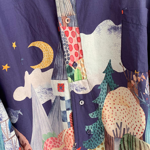 百媚生 翻领单排扣宽松长袖衬衫女C072-6597 商品图3