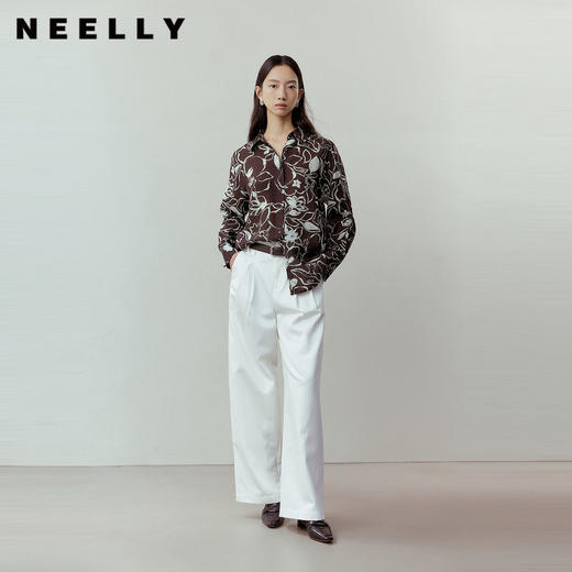 NEELLY纳俪商场同款春季新款时尚高腰阔腿裤女随性舒适直筒长裤N26031H01119 商品图0
