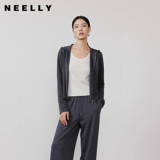 NEELLY纳俪商场同款春季新款休闲运动风连帽开衫女随性休闲短外套N26031C01124 商品图0
