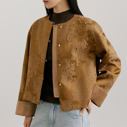 NEELLY纳俪商场同款春季新款时髦新中式优雅外套女提花文艺短上衣N26021C01061 商品图2