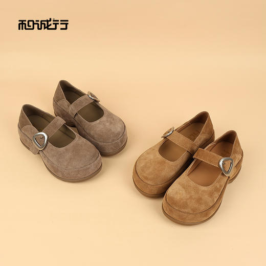 和诚行2026春季新款圆头舒适厚底·一字带休闲玛丽珍鞋磨砂浅口勃肯鞋0070568 商品图4