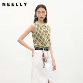 NEELLY纳俪商场同款夏季新款格纹POLO领无袖针织衫女时尚百搭毛衣N26044A04512