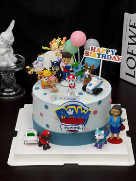 波点汪汪队女孩生日蛋糕（可改粉色系需备注