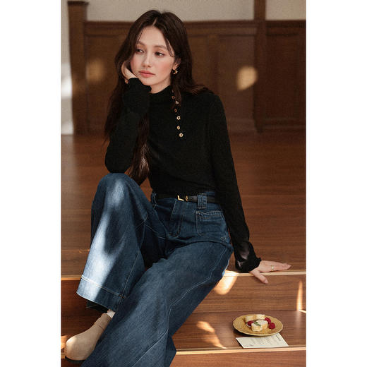 鹿向南「云间蓝调」蓝色牛仔裤女春季直筒高腰宽松百搭阔腿长裤子 商品图3