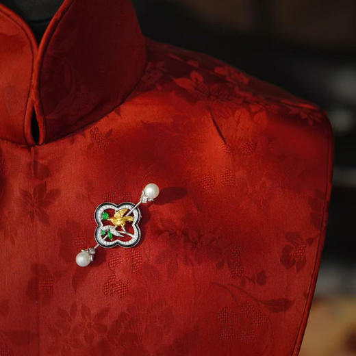 龢盒原创  银镶竹林小鸟翡翠胸针 商品图3