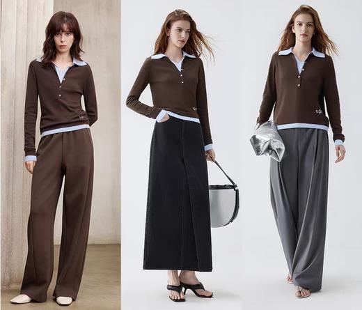 高智气质复古修身假两件绵羊毛莱赛尔POLO翻领衬衫 商品图5