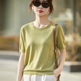 百媚生 精纺羊毛薄款针织短袖T恤打底衫ZN-002-35