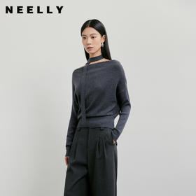 NEELLY纳俪商场同款春季新款设计感收腰针织衫女飘带修身气质上衣N26011A01003