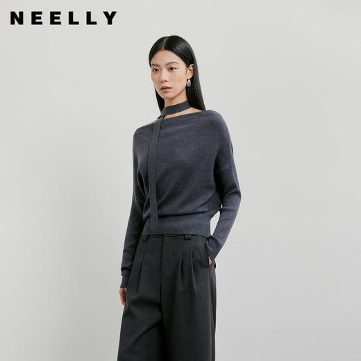NEELLY纳俪商场同款春季新款设计感收腰针织衫女飘带修身气质上衣N26011A01003 商品图0
