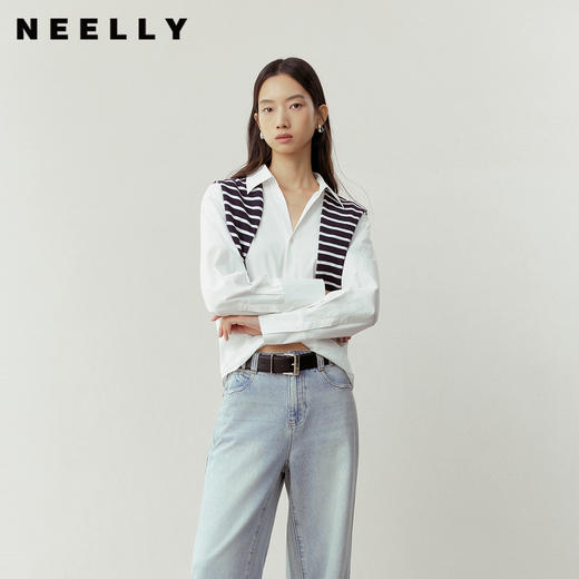 NEELLY纳俪商场同款春季新款设计感挺括衬衫女通勤随性百搭外套N26023B01082 商品图0