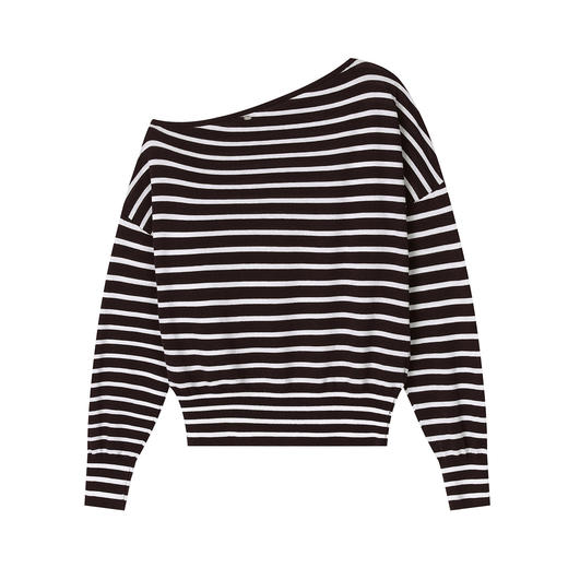 NEELLY纳俪商场同款春季新款时尚斜肩型条纹针织衫女宽松显瘦上衣N26023A01075 商品图3