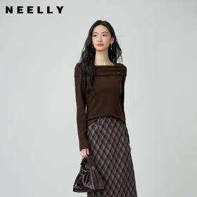 NEELLY纳俪商场同款春季新款时髦修身设计感针织衫女显瘦亲肤上衣N26014R07702