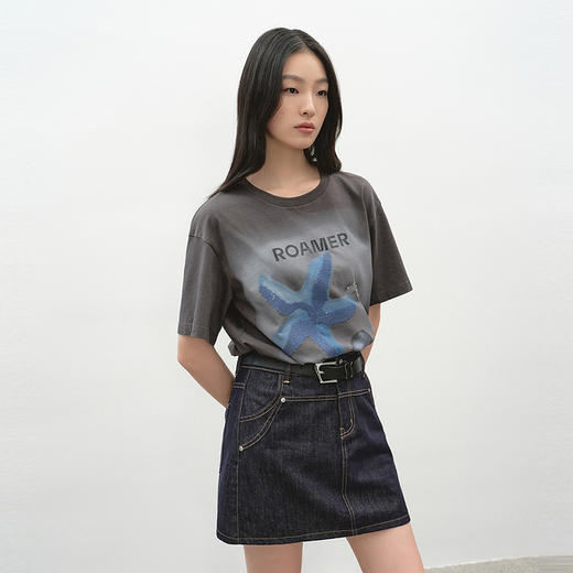NEELLY纳俪商场同款夏季新款百搭圆领印花T恤女休闲简约透气上衣N26044T04538 商品图2