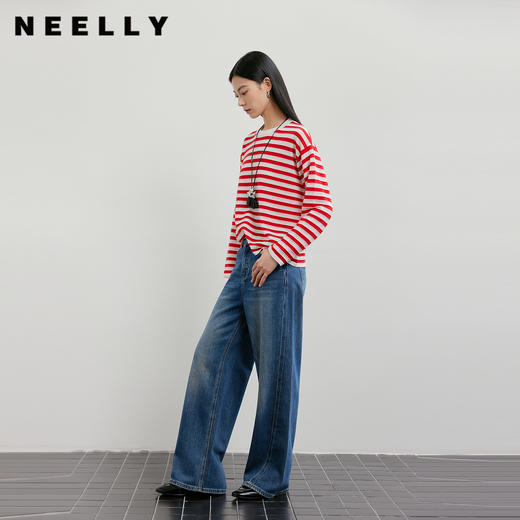 NEELLY纳俪商场同款春季新款经典直筒廓形牛仔裤女复古高腰长裤N26011H01020 商品图0