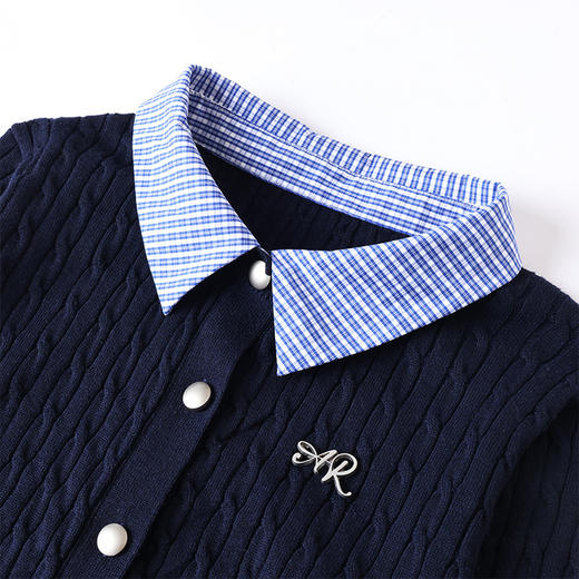 百媚生 气质优雅假两件翻领长袖针织开衫DFL11428 商品图1