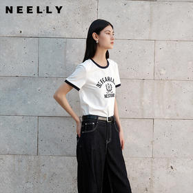 NEELLY纳俪商场同款夏季新款圆领撞色字母T恤女短款百搭休闲上衣N26054T04505