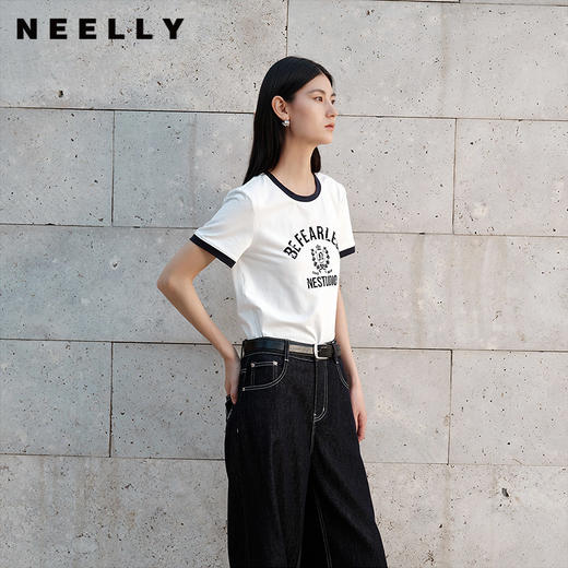 NEELLY纳俪商场同款夏季新款圆领撞色字母T恤女短款百搭休闲上衣N26054T04505 商品图0