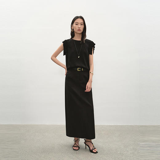 NEELLY纳俪商场同款夏新款简约廓形半身裙女通勤后开叉直筒A字裙N26044E04551 商品图2