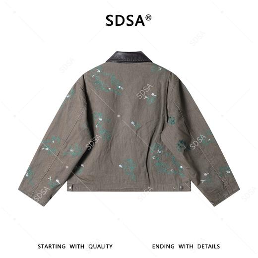SDSA男装2026新款潮牌复古刺绣夹克植物刺绣皮质领上衣 商品图4
