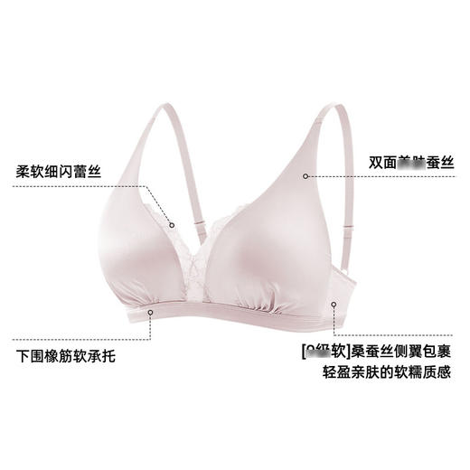 丁摩 真丝文胸弹力缎面V领性感蕾丝收侧乳100%桑蚕丝内衣YY02S303T 商品图1