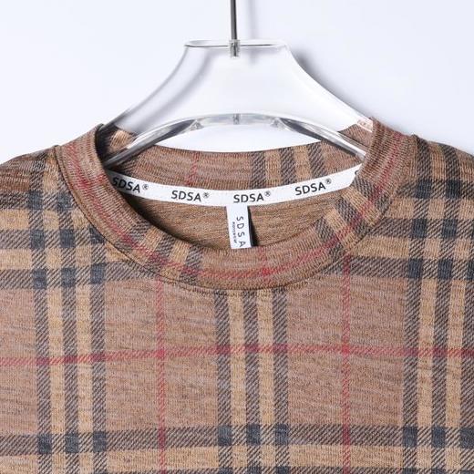 SDSA男装2026新款复古格纹圆领长袖T恤经典驼色格纹宽松休闲上衣 商品图1