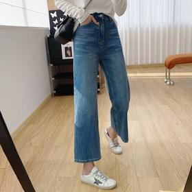 F030147四面弹高腰显瘦直筒牛仔裤女春季2026新款裤子小个子九分裤直筒裤