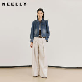 NEELLY纳俪商场同款春新款复古显瘦高腰休闲裤女松弛随性宽松长裤N26021H01068