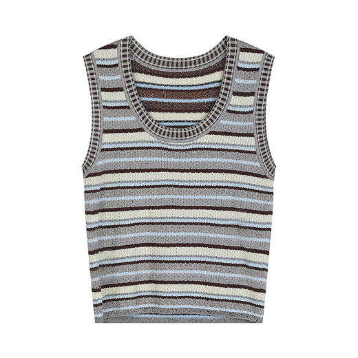 NEELLY纳俪商场同款夏季新款复古条纹撞色针织衫女显瘦百搭背心N26054A04611 商品图3