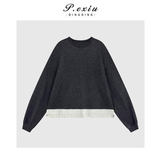 03-2潘依绣丁丁宠粉羊毛醋酸撞色拼接抽绳下摆磨绒圆领长袖卫衣Q88910 商品图0