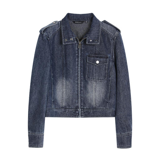 NEELLY纳俪商场同款春新款时尚休闲正肩牛仔外套女直筒利落短上衣N26021C01060 商品图3