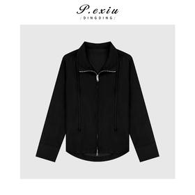 03-2潘依绣丁丁宠粉复古时髦立领抽绳拉链短外套Q6544