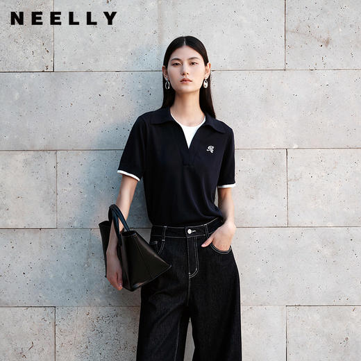 NEELLY纳俪商场同款春季新款假两件设计感针织衫女耐看气质上衣N26024A04510 商品图0