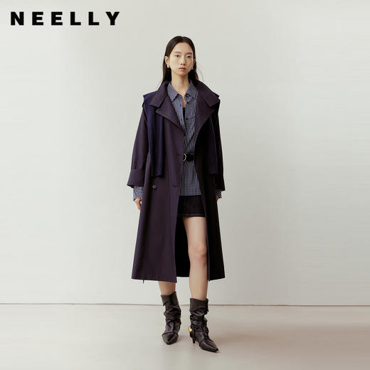 NEELLY纳俪商场同款春新款气质通勤休闲风衣女随性舒适双排扣外套N26023F01086 商品图0
