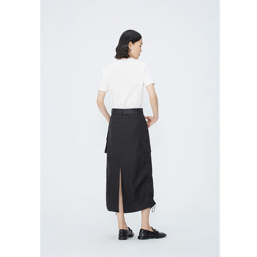 NEELLY纳俪商场同款夏新款美式复古工装半裙女抽绳褶皱后开叉腰裙N26044E04583 商品图3