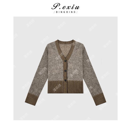 A008潘依绣丁丁宠粉英伦风撞色拼接V领针织开衫 Q56091 商品图0