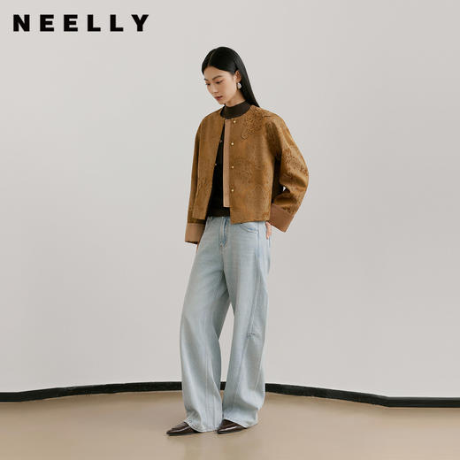 NEELLY纳俪商场同款春新款时髦高腰休闲牛仔裤女浅色宽松百搭长裤N26021H01066 商品图0