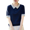 百媚生 蚕丝羊毛POLO领撞色短袖针织衫薄款上衣女PY-6610-53 商品缩略图4