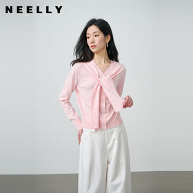 NEELLY纳俪商场同款春季新款粉色披肩针织衫女显白亲肤软糯上衣N26014A03311