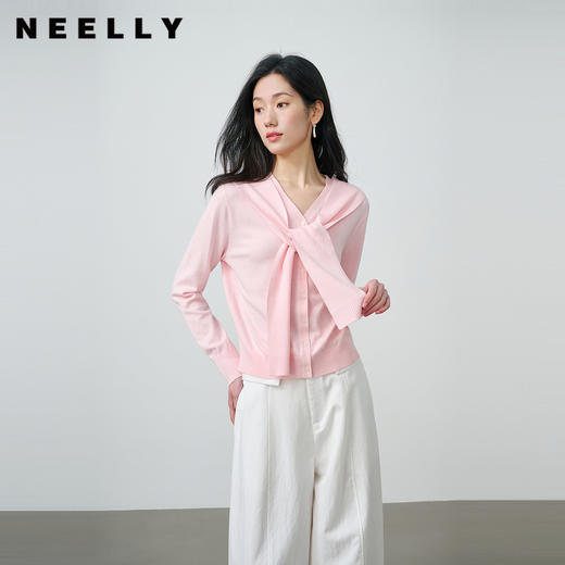 NEELLY纳俪商场同款春季新款粉色披肩针织衫女显白亲肤软糯上衣N26014A03311 商品图0