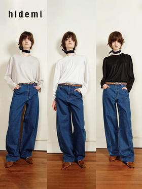 hidemi副线小h 松弛感宽松落肩圆领长袖T恤