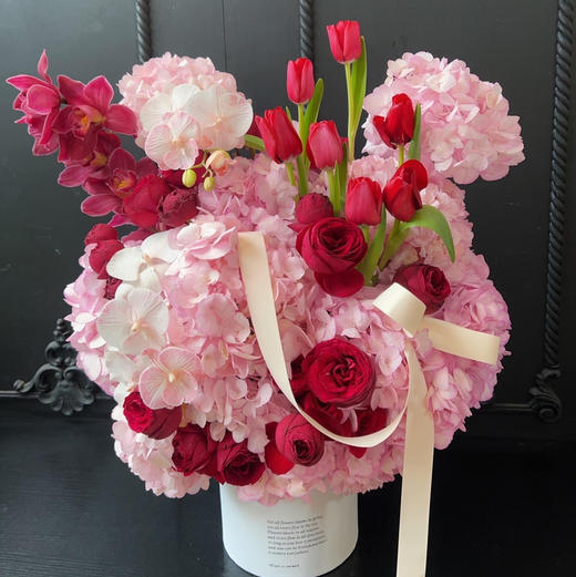 《上天的礼物》米朵绣球郁金香蕙兰红蕾丝抱抱桶 商品图2