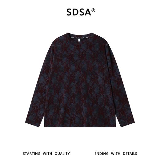 26T53SDSA男装2026新款潮牌植绒长袖男女同款红纹植绒宽松圆领T恤 商品图1