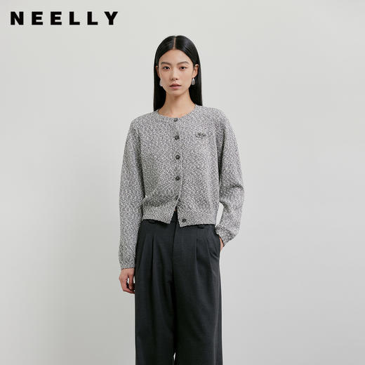 NEELLY纳俪商场同款春季新款小香短款针织开衫女肌理感百搭上衣N26011A01001 商品图0