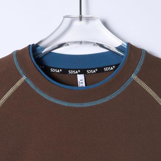 SDSA男装2026新款潮牌街头风明线长袖撞色明线宽松圆领T恤 商品图1