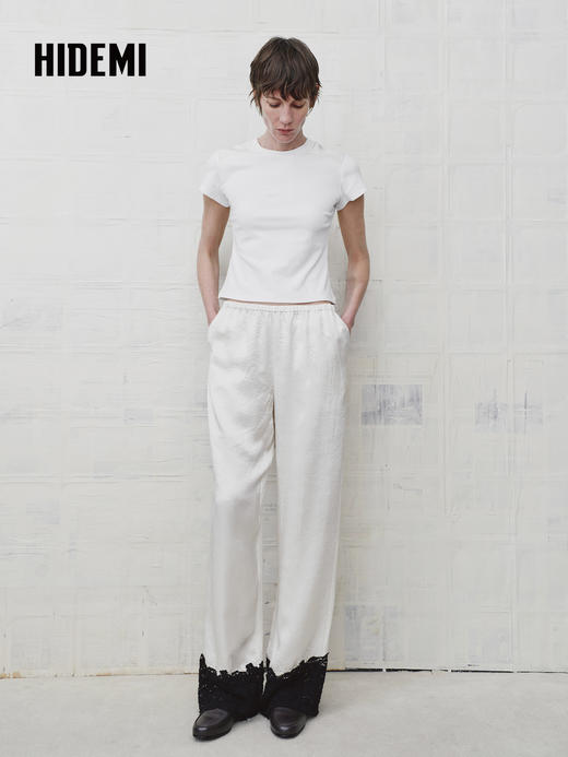 HIDEMI 设计感修身正肩短袖圆领T恤上衣 商品图2