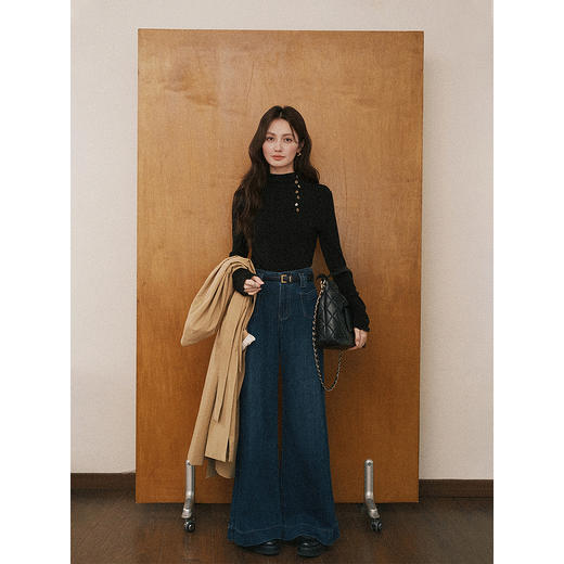 鹿向南「云间蓝调」蓝色牛仔裤女春季直筒高腰宽松百搭阔腿长裤子 商品图1