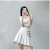 F030144四季可穿新款前短后长不对称暗纹四杠灰色百褶短裙 商品缩略图1
