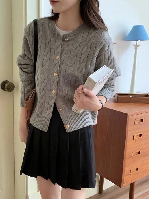 F030152灰色麻花毛衣外套女新款韩版宽松慵懒风软糯针织开衫 商品图3