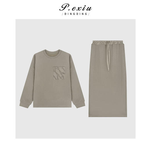 03-2潘依绣丁丁宠粉高级感大口袋立体植绒卫衣腰头拼接半身裙套装Q85694 商品图0